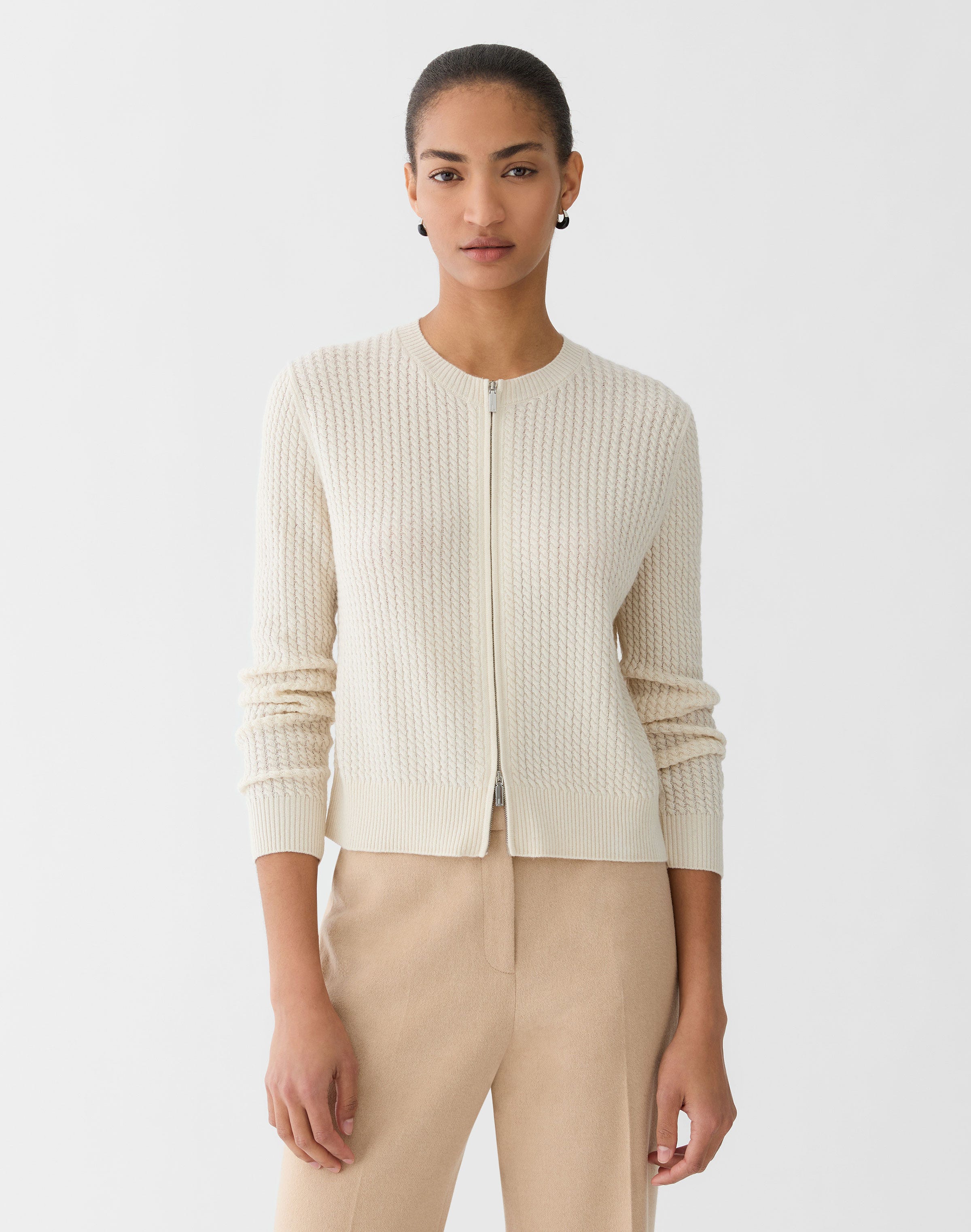 Petite Cashmere Cable Knit Cropped Cardigan