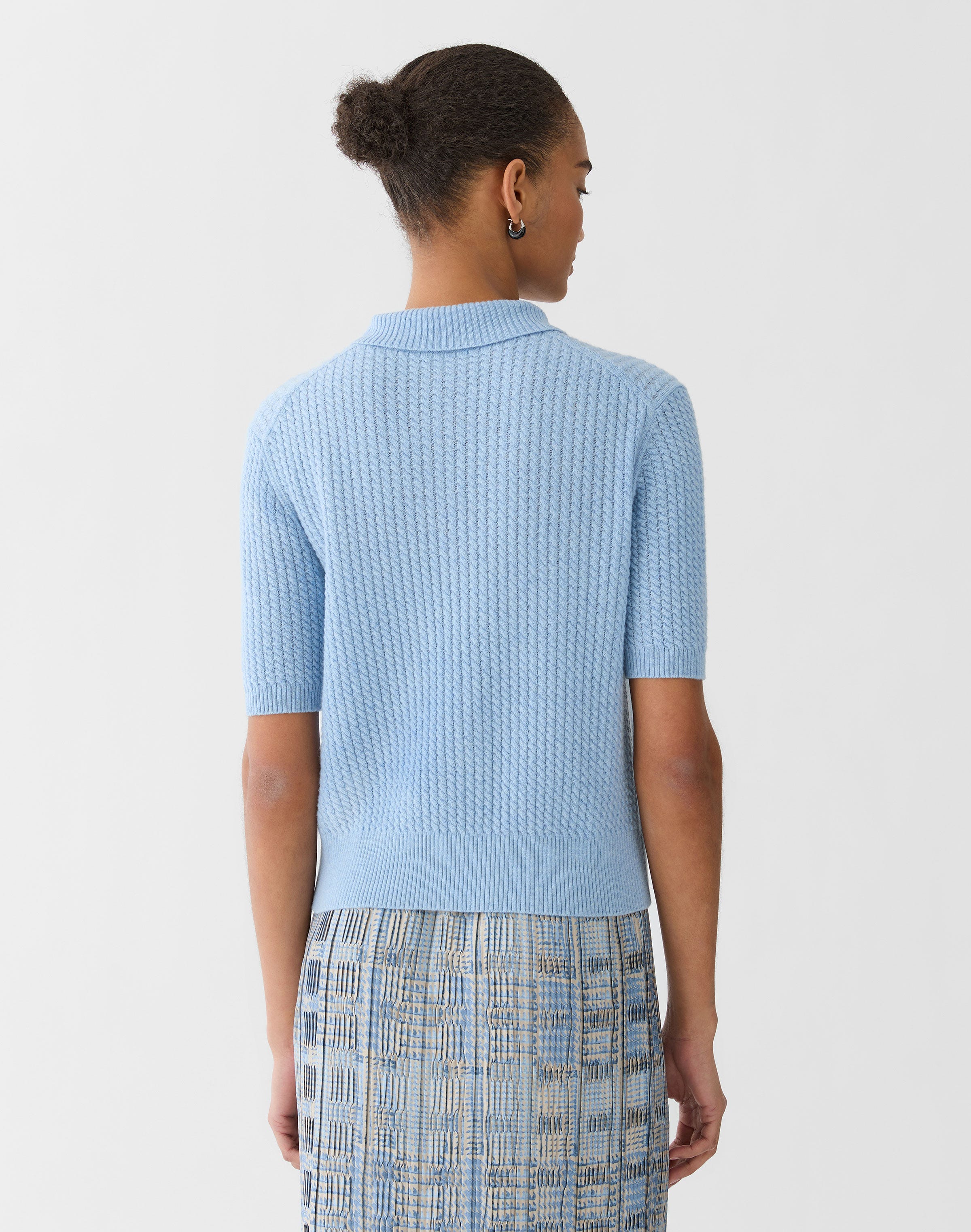 Cashmere Cable Knit Polo T-Shirt