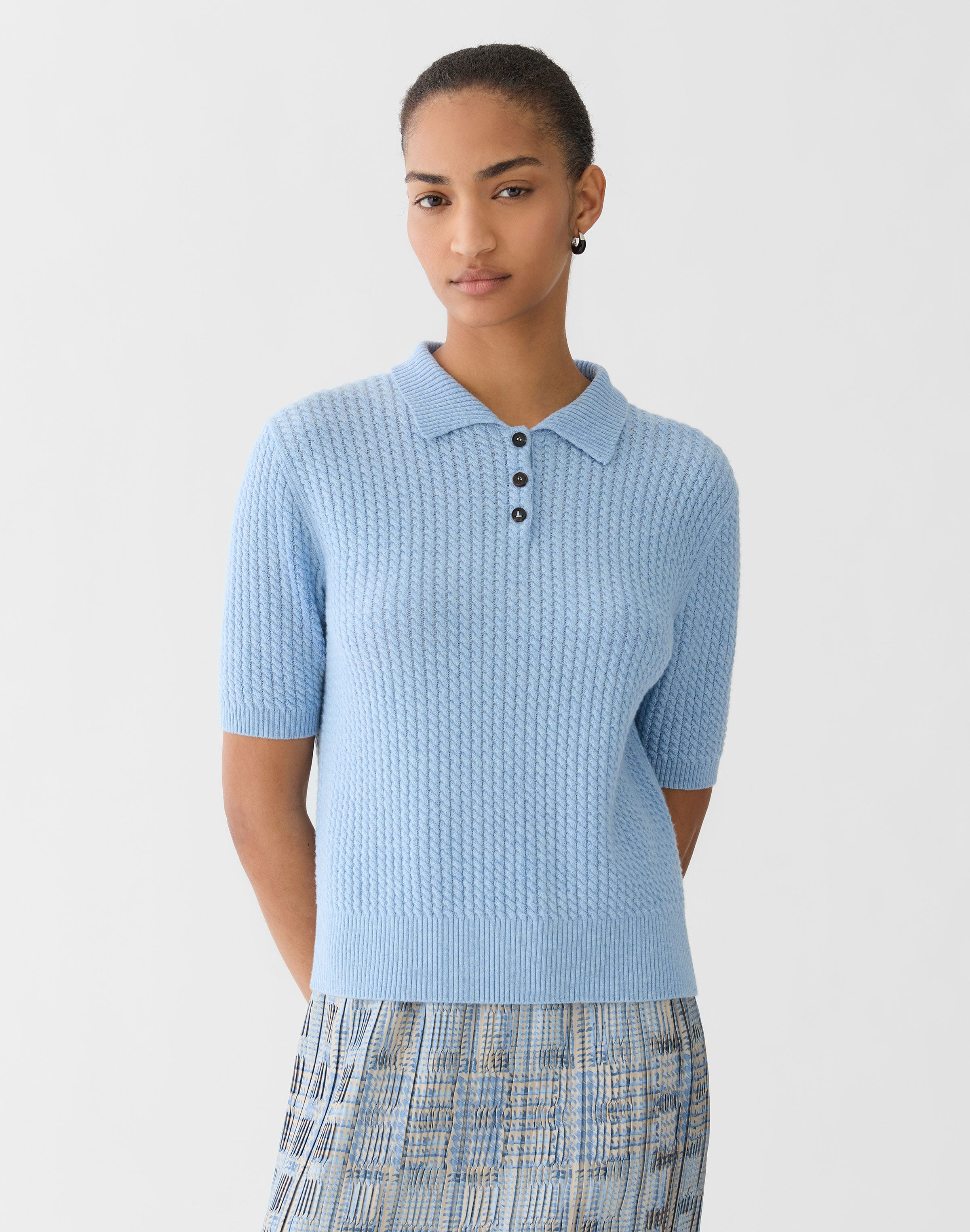 Cashmere Cable Knit Polo T-Shirt