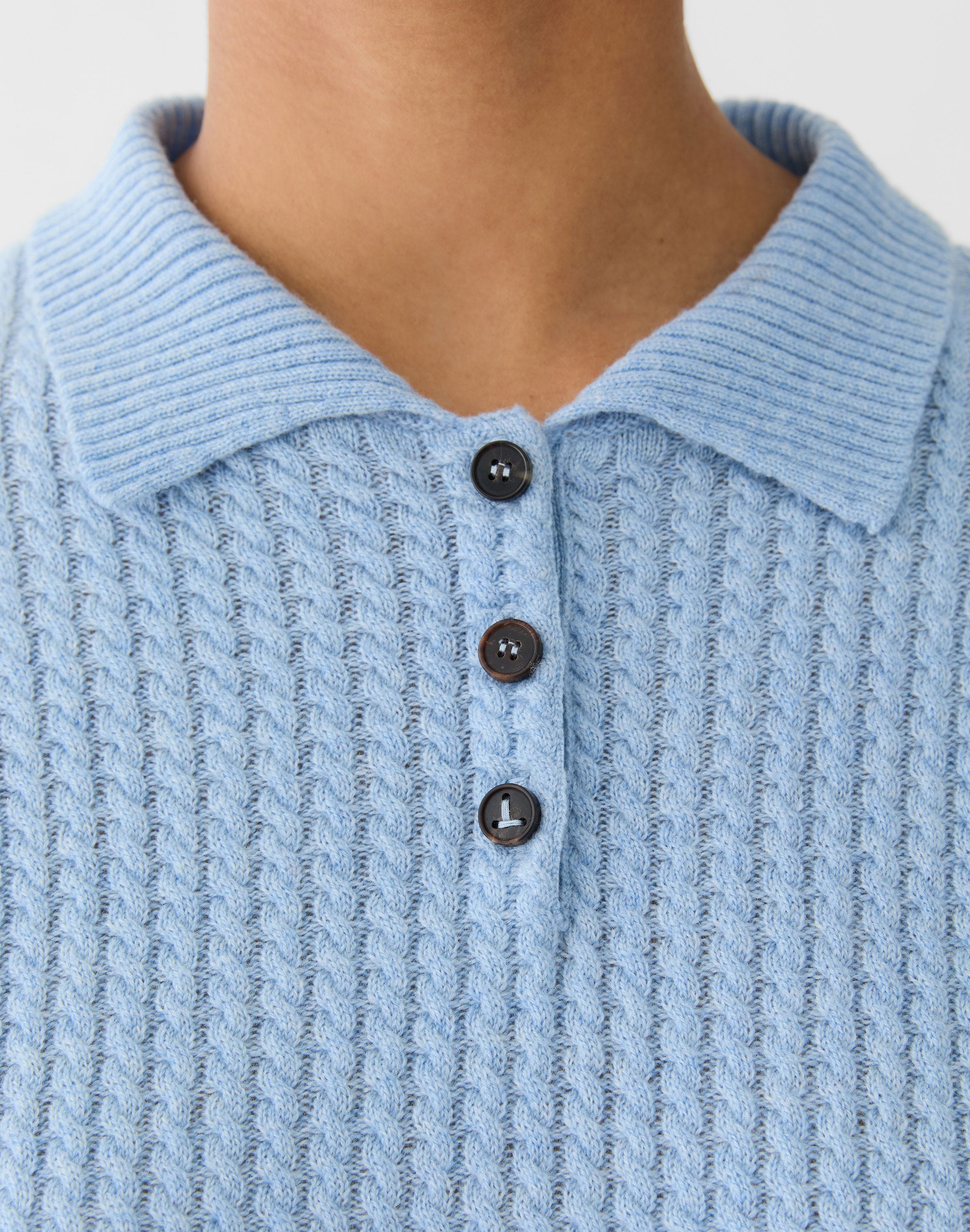 Cashmere Cable Knit Polo T-Shirt