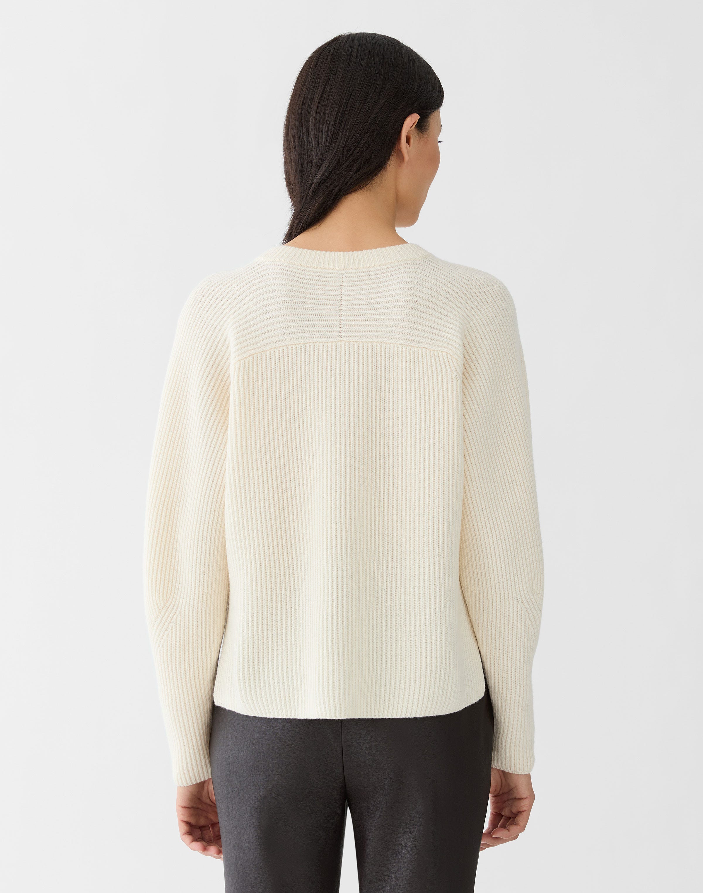 Wool-Cashmere Fisherman's Rib Crewneck Sweater