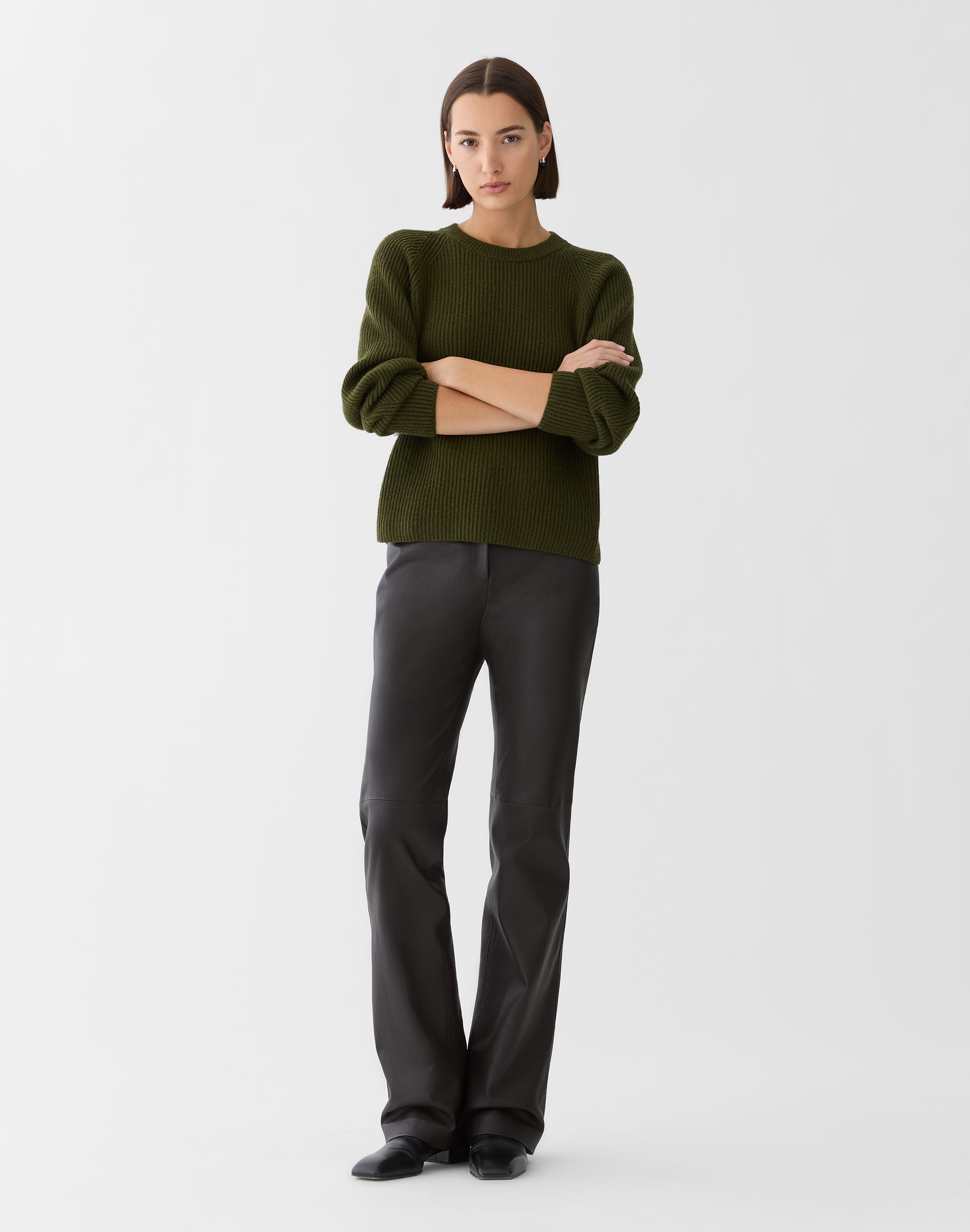 Petite Wool-Cashmere Fisherman's Rib Crewneck Sweater