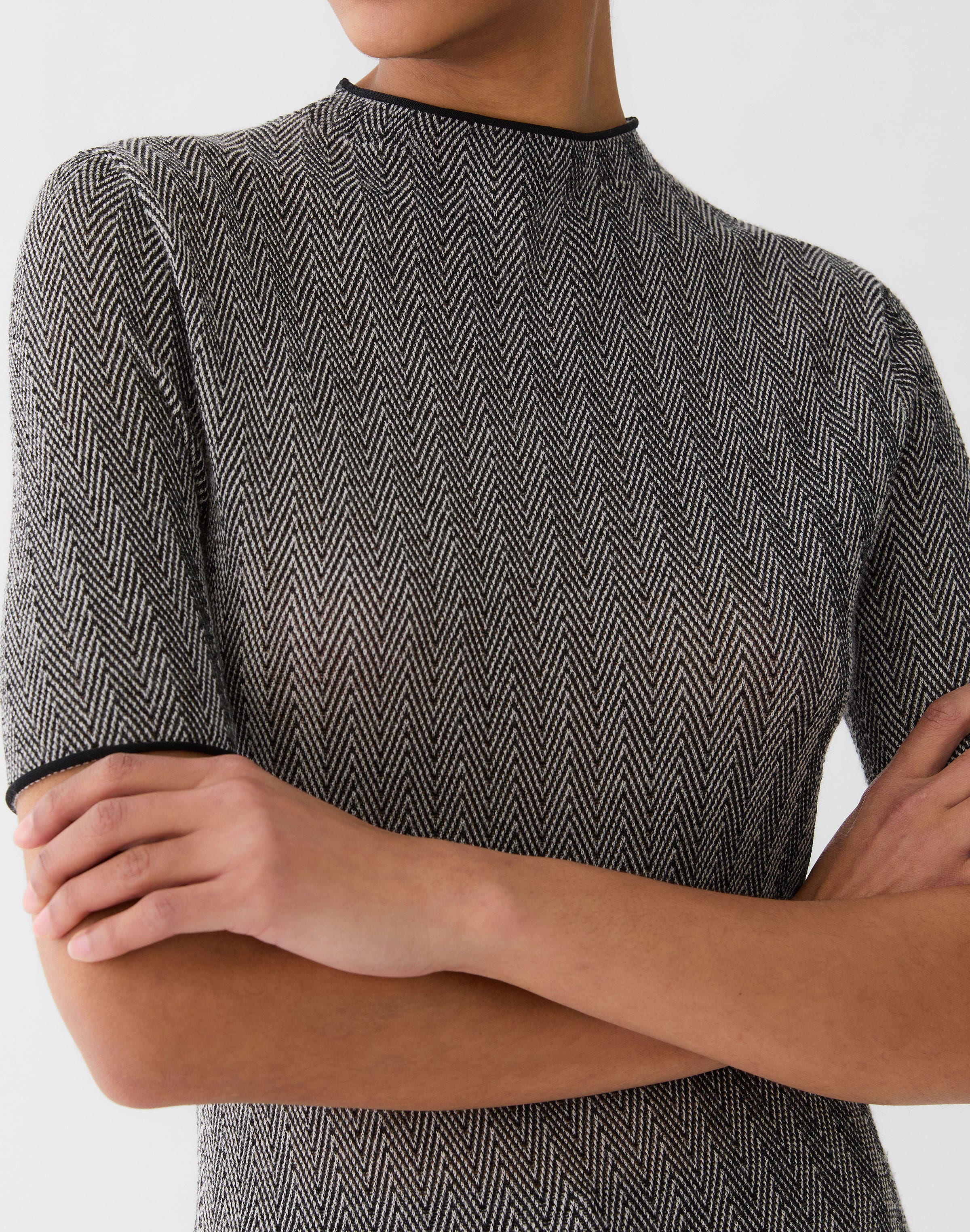 Plus-Size Fine Cashmere Herringbone Jacquard Sweater