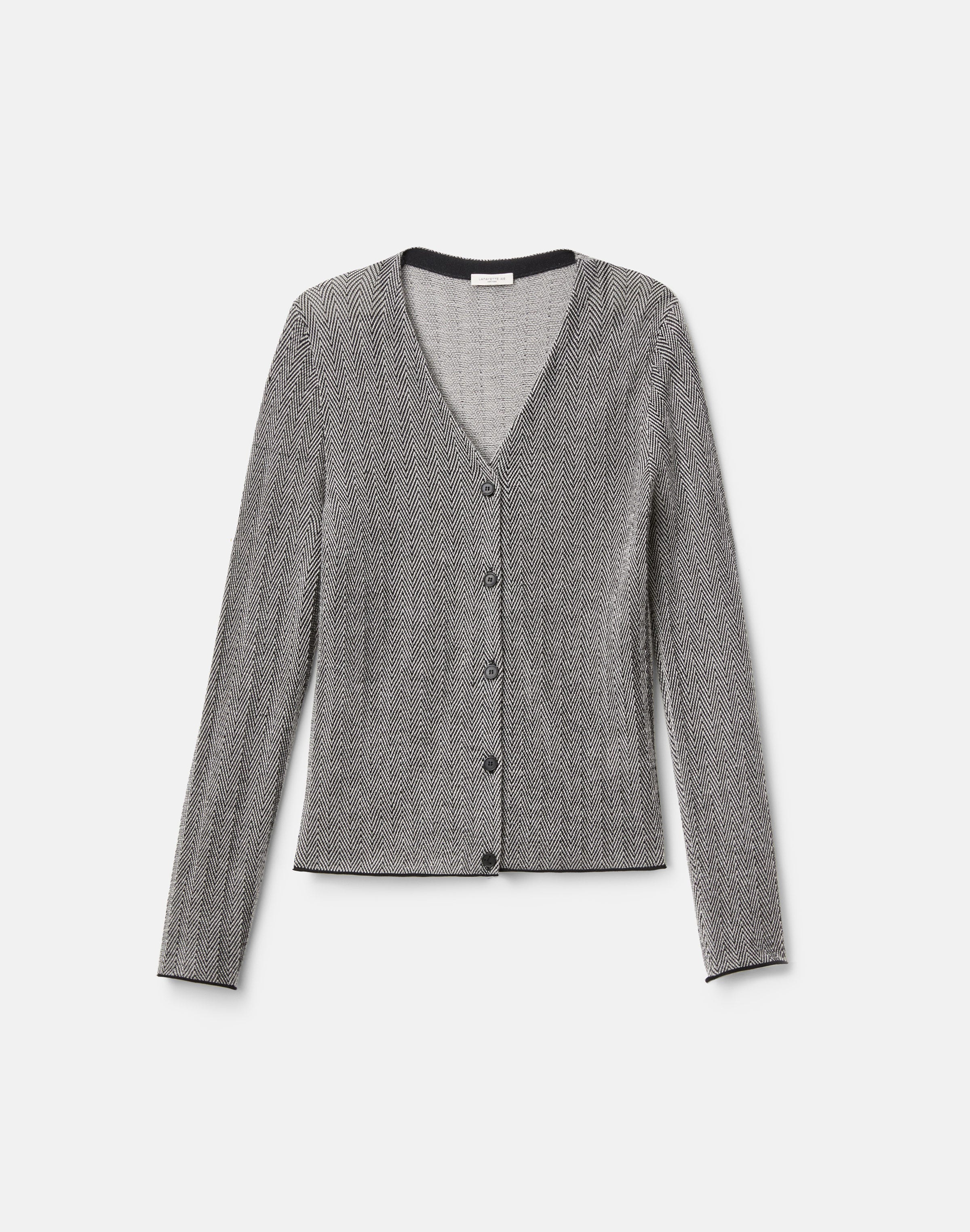 Petite Fine Cashmere Herringbone Jacquard Cardigan