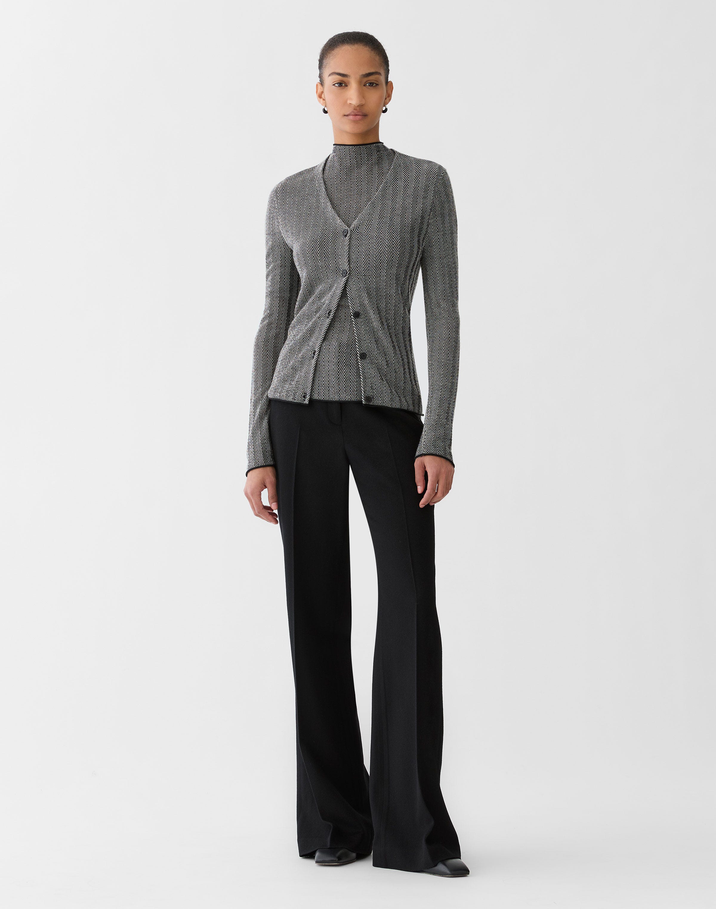 Petite Fine Cashmere Herringbone Jacquard Cardigan