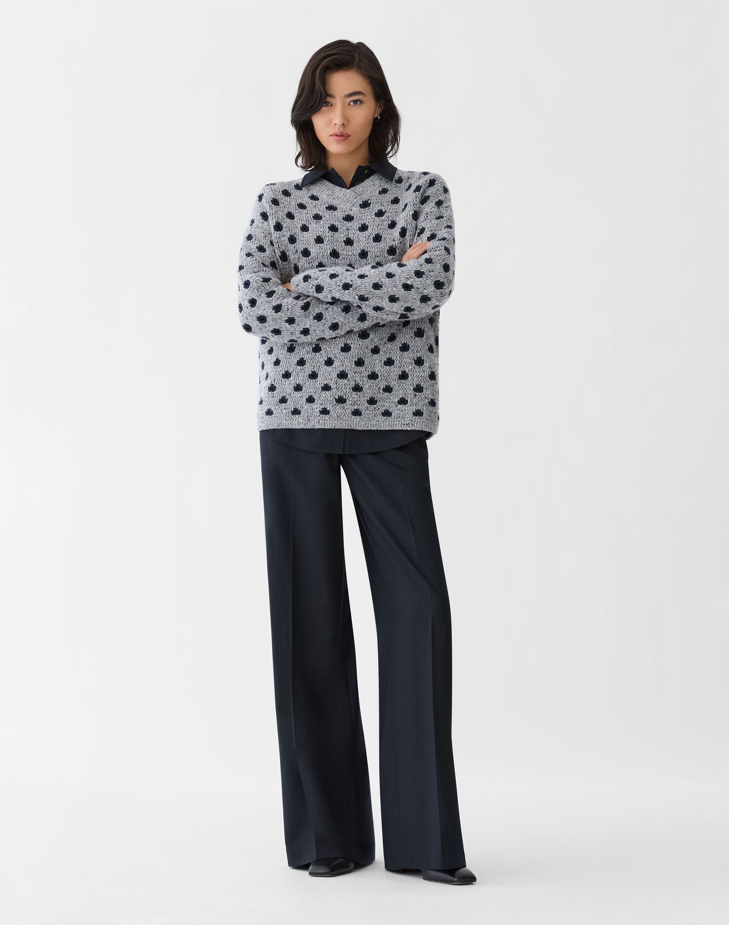 Polka Dot Jacquard Wool-Cashmere Donegal Sweater
