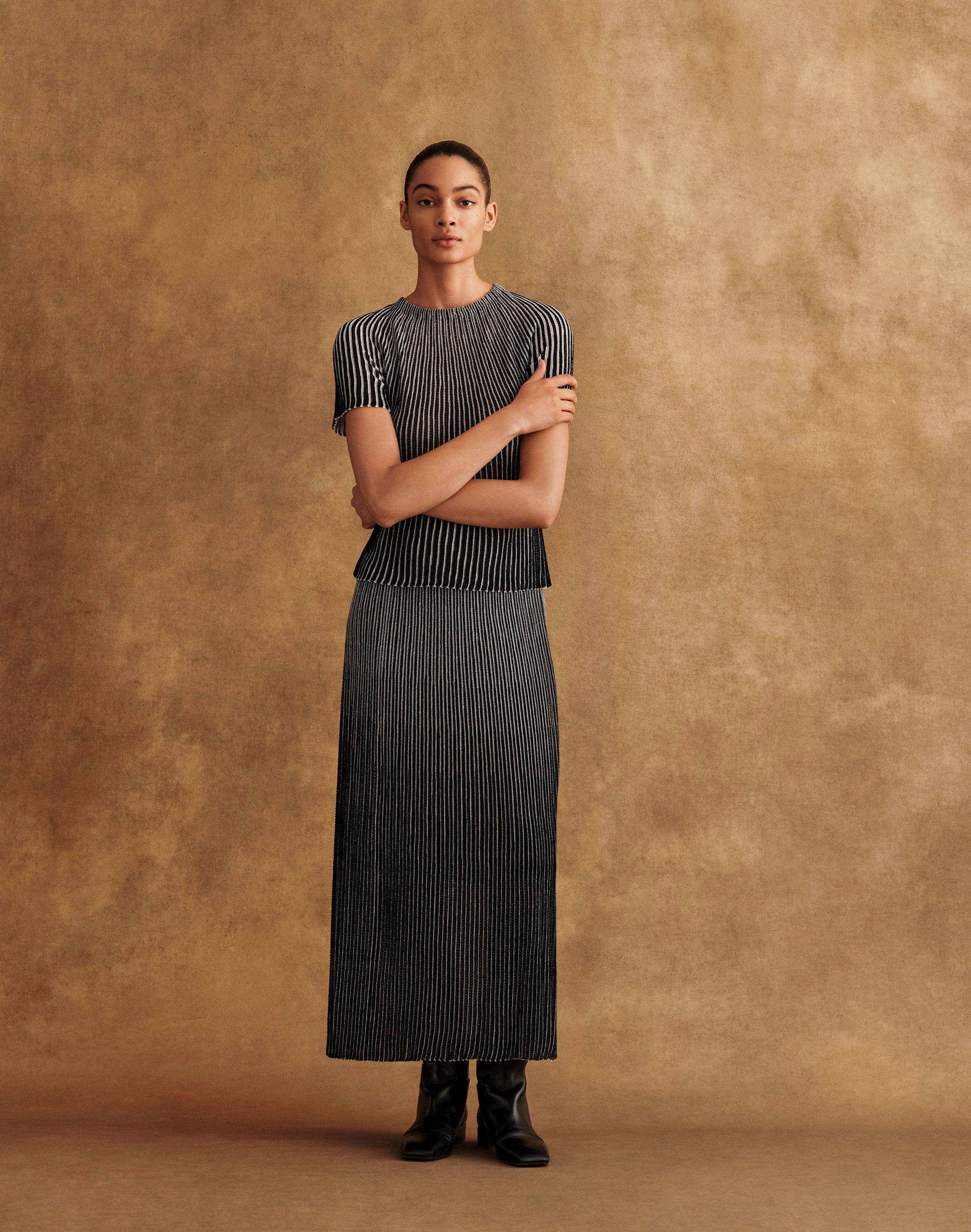 Metallic Shimmer Pointelle Knit Skirt