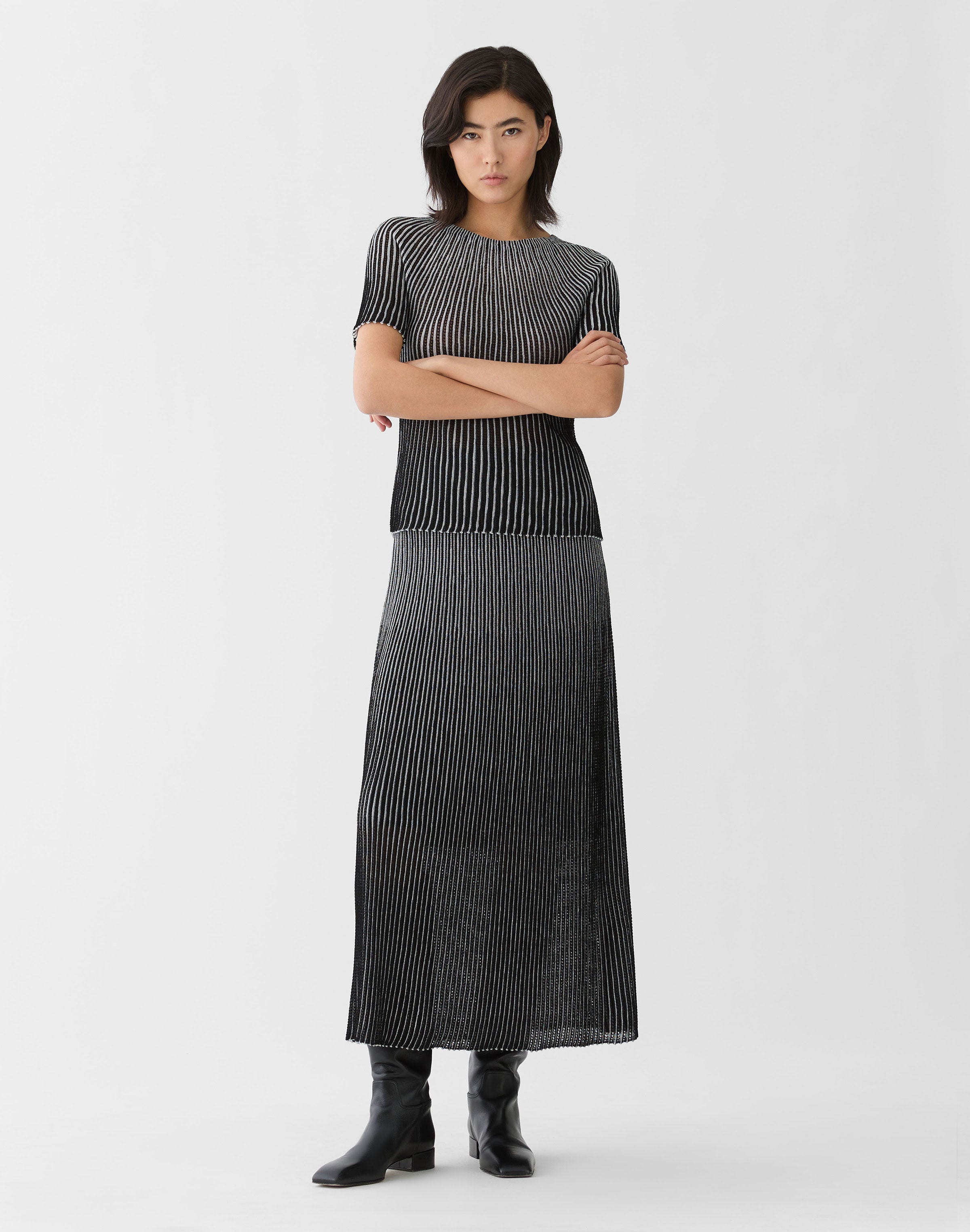 Metallic Shimmer Pointelle Knit Skirt