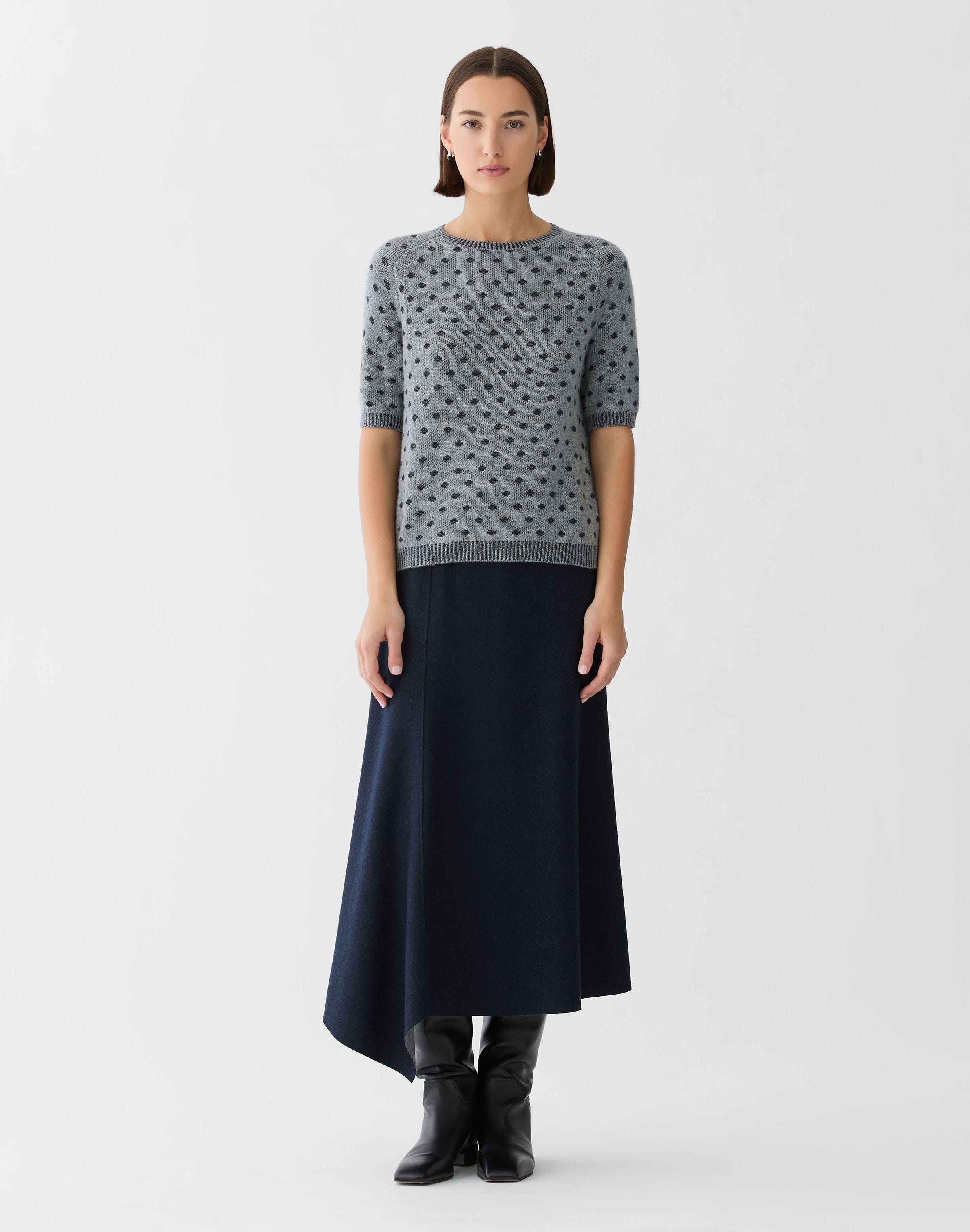 Polka Dot Jacquard Cashmere Short Sleeve Sweater