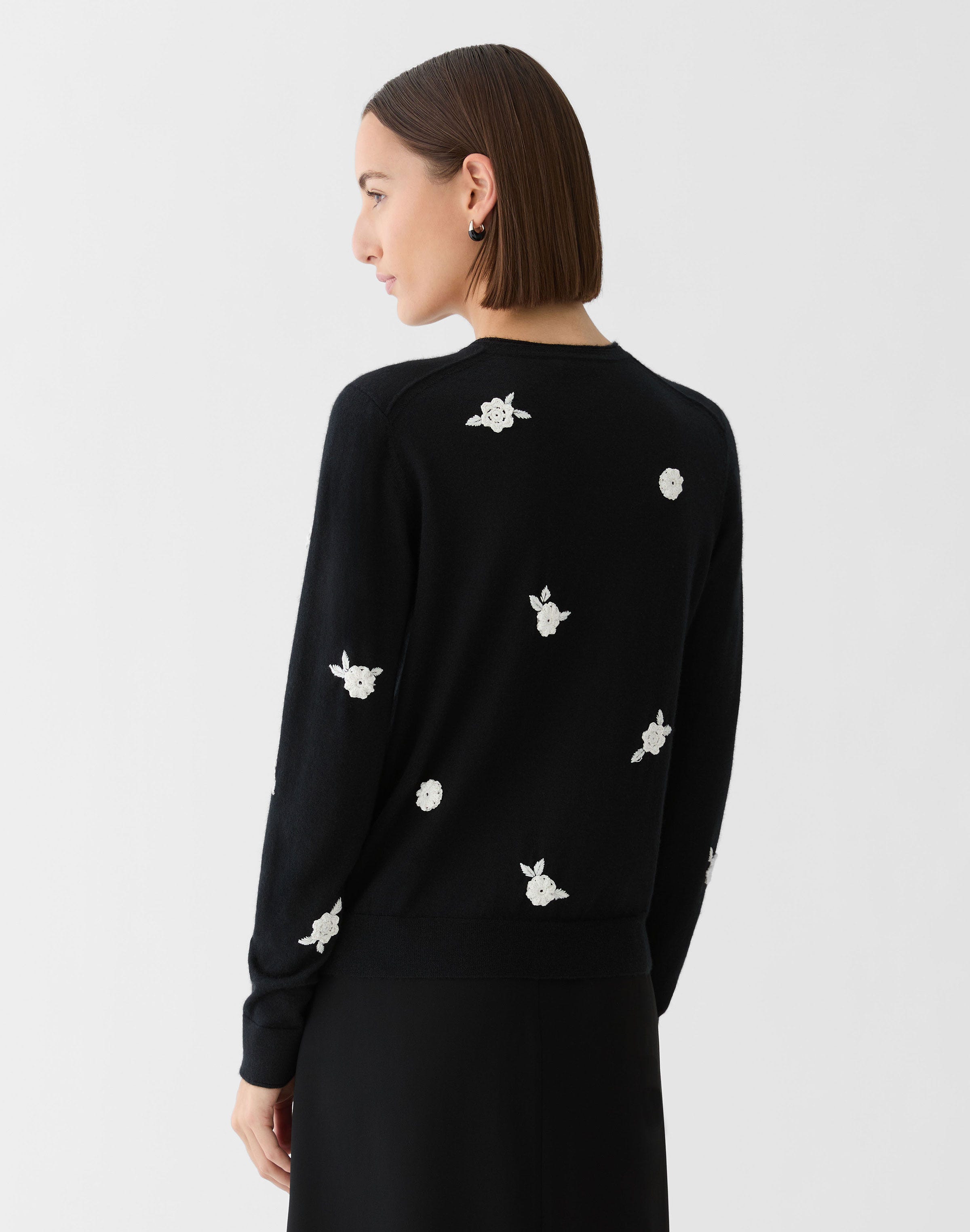 Fine Gauge Cashmere Hand Embellished Rose Cardigan