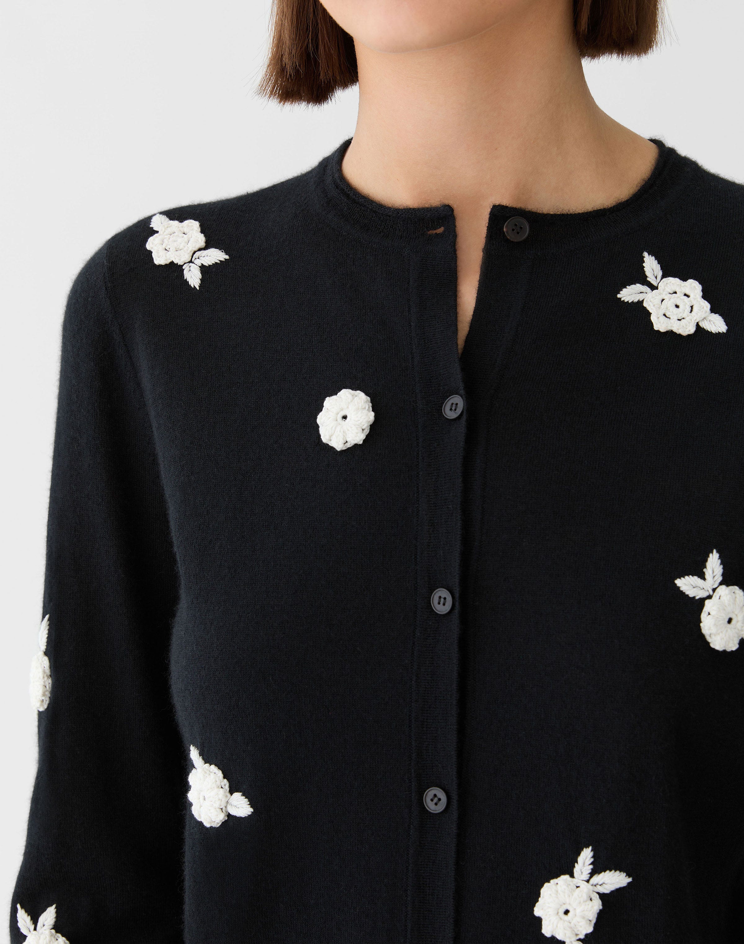 Fine Gauge Cashmere Hand Embellished Rose Cardigan